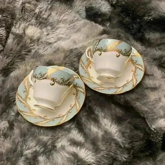 Paragon Teacup & Saucer Pattern E 104 I, Green Sage  set of 2 - Picture 3 of 11